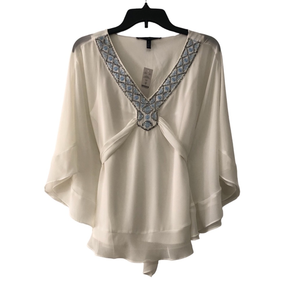 White House Black Market White Kimono Tie Blouse- Size SP